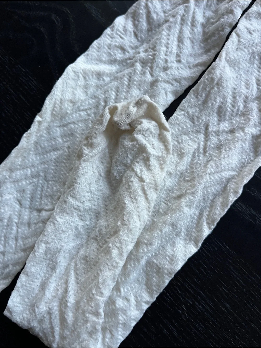 White Textured Knit Tights Cable Chevron Pattern Footed
